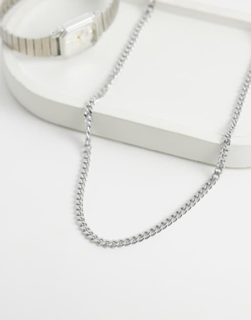 ASOS DESIGN - Kort tynd 4 mm halskæde i sølvfarvet rustfrit stål , 2 af 4