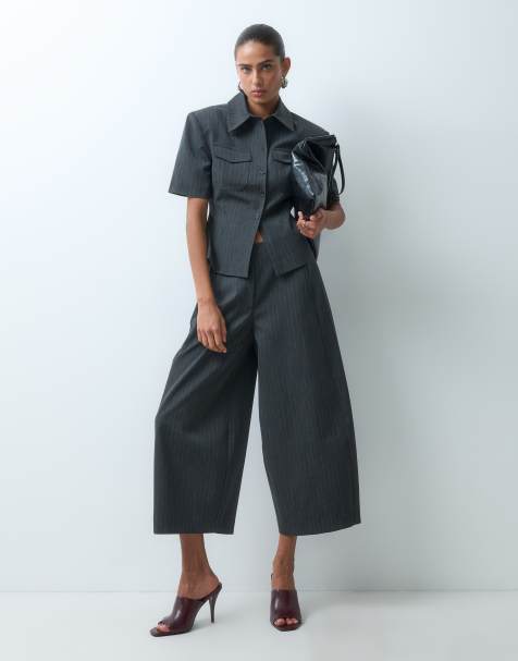 ASOS DESIGN korta barrel-byxor med skräddad passform i kolgrått - view 1