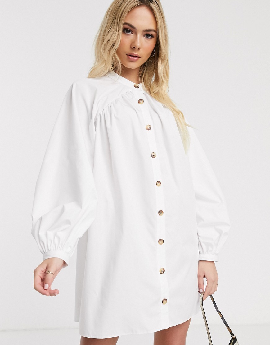 ASOS DESIGN - Korte A-lijn jurk met knopen in wit
