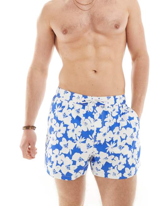 ASOS DESIGN - Korte badeshorts i blå med blomsterprint, 4 af 4