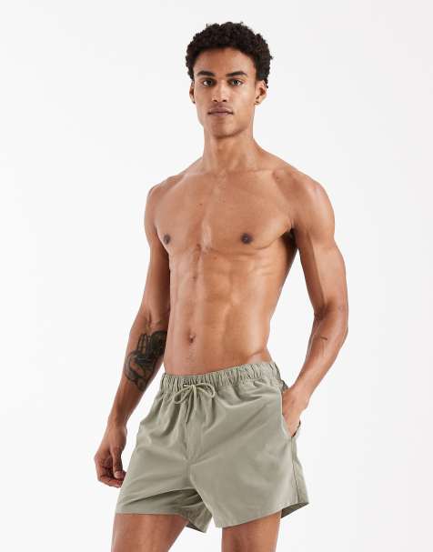 ASOS DESIGN - Korte badeshorts i khaki - view 1