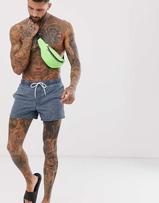 ASOS DESIGN - Korte badeshorts i marineblå syrevask, 4 af 4