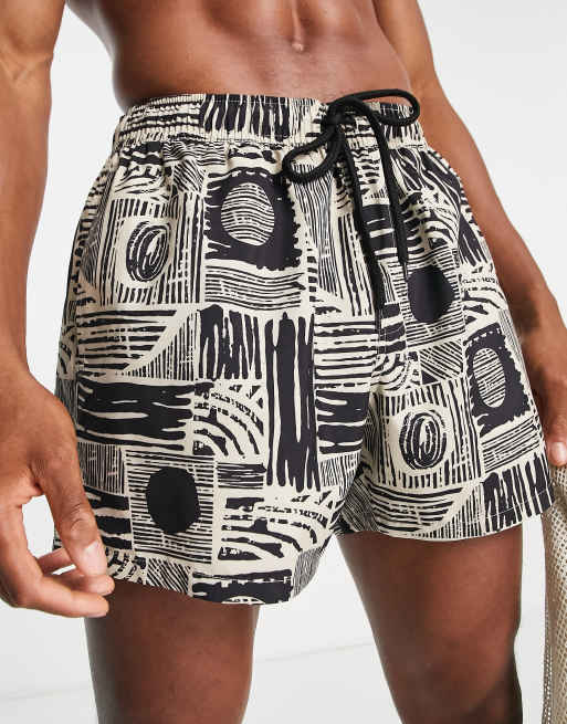 ASOS DESIGN - Korte badeshorts med håndtegnet print i sort - Del af sæt, 2 af 4