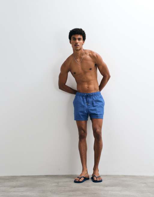ASOS DESIGN - Korte blå badeshorts i seersucker, 4 af 9