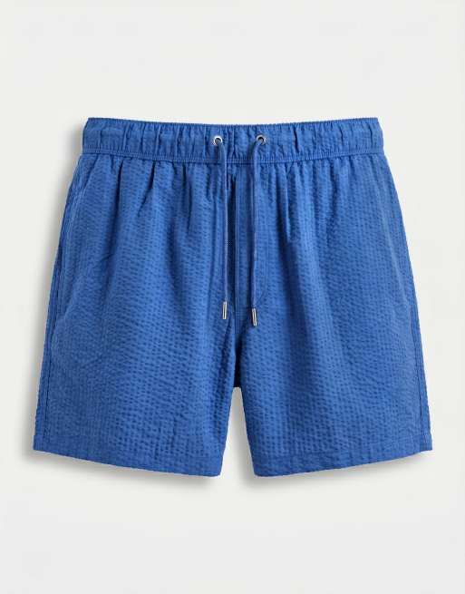 ASOS DESIGN - Korte blå badeshorts i seersucker, 6 af 9