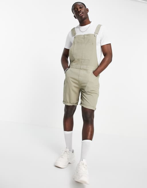 ASOS DESIGN - Korte demin overalls i khakigrøn vask