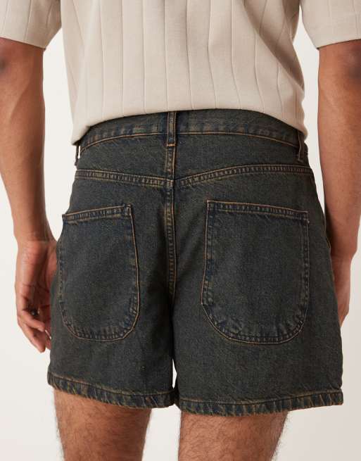 ASOS DESIGN - Korte denim short met plooien in mid-wash blauw, 4 van 5