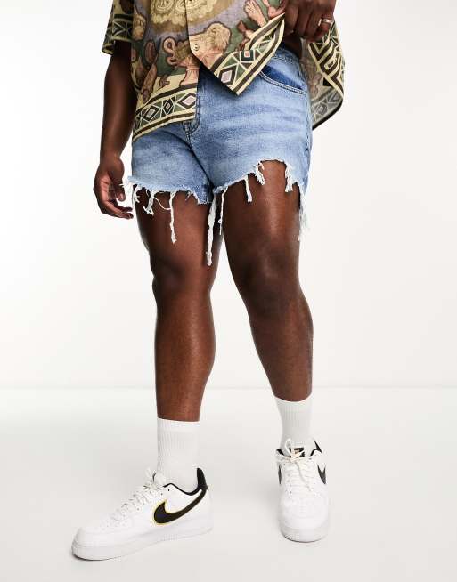 ASOS DESIGN - Korte denimshorts i lys vask med flænger og rå kanter, 2 af 4