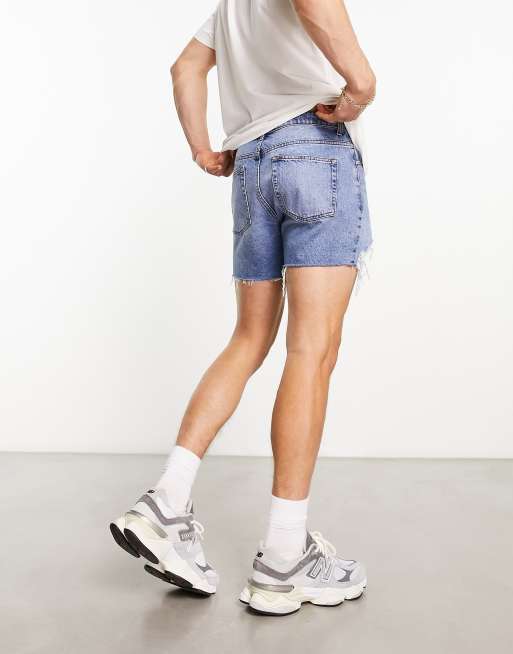 ASOS DESIGN - Korte denimshorts i lys vask med flænger og rå kanter, 3 af 4