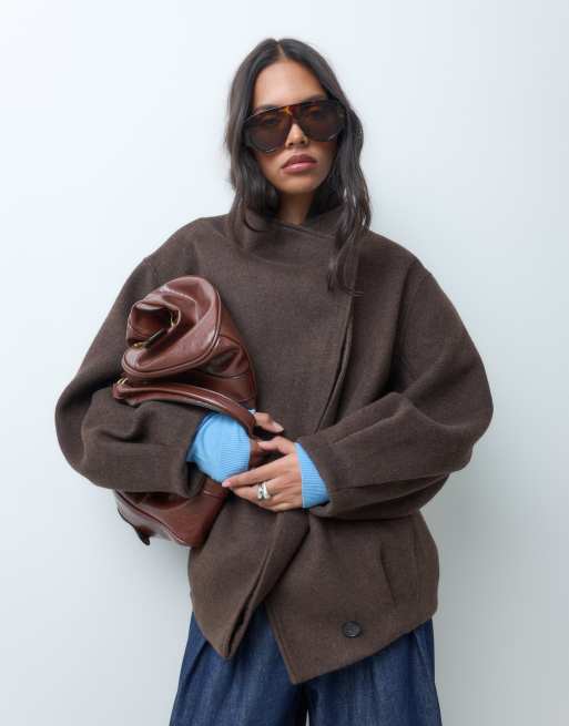 ASOS DESIGN korte formele watervaljas met wol in bruin, 2 van 4
