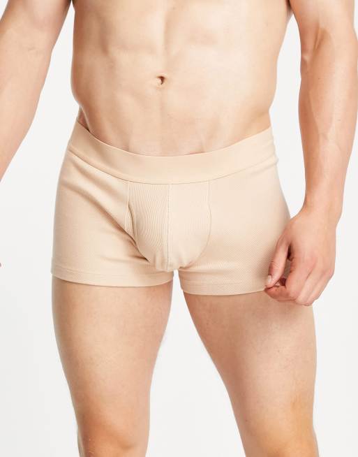 ASOS DESIGN - Korte geribbelde boxershort in beige