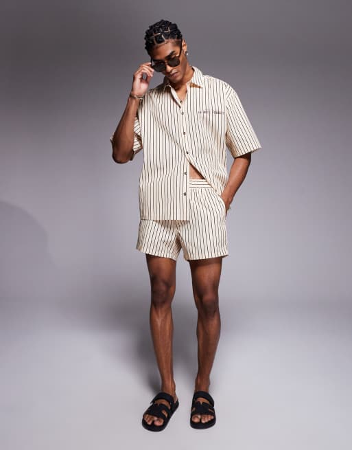 ASOS DESIGN - Korte gestreepte short in beige en bruin, deel van co-ord set , 2 van 5
