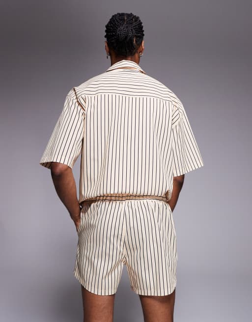 ASOS DESIGN - Korte gestreepte short in beige en bruin, deel van co-ord set , 4 van 5