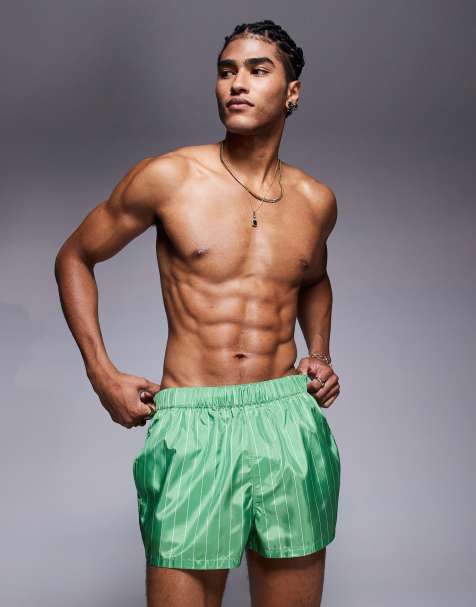ASOS DESIGN - Korte gestreepte zwemshort in groen - view 1