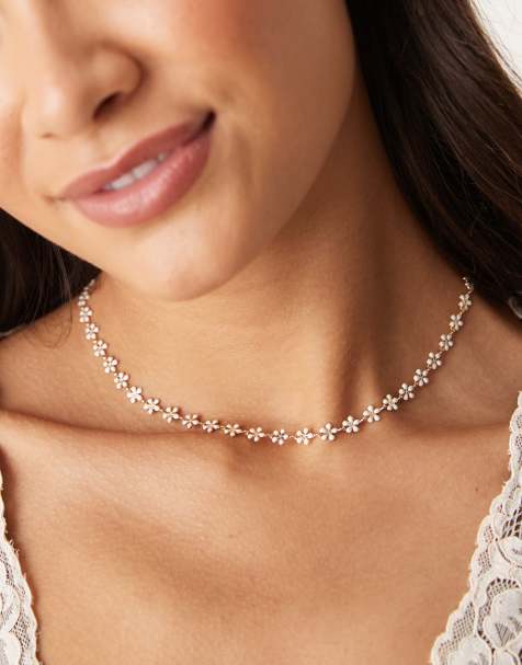 ASOS DESIGN - Korte halsketting met kleine bloemetjes in wit - view 1