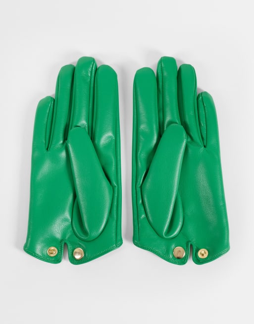 ASOS DESIGN korte handschoenen van imitatieleer in felgroen, 3 van 3