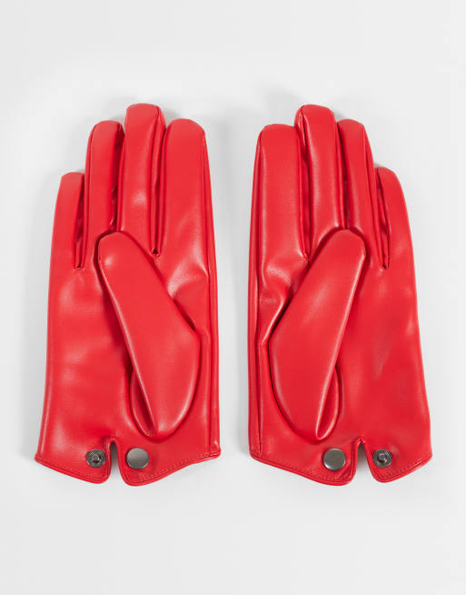 ASOS DESIGN korte handschoenen van imitatieleer in felrood, 3 van 3