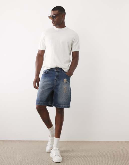 ASOS DESIGN - Korte jorts i forvasket blå med flænger, 2 af 5