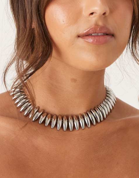 ASOS DESIGN - Korte ketting met abstracte schakels in zilverkleur - view 1