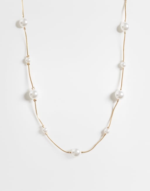 ASOS DESIGN - Korte ketting met imitatieparels van gemengd formaat in goudkleur