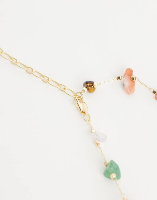 ASOS DESIGN - Korte ketting met stukjes van imitatie-halfedelstenen in goudkleur, 3 van 4