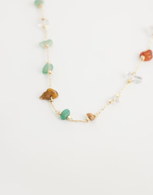 ASOS DESIGN - Korte ketting met stukjes van imitatie-halfedelstenen in goudkleur, 4 van 4