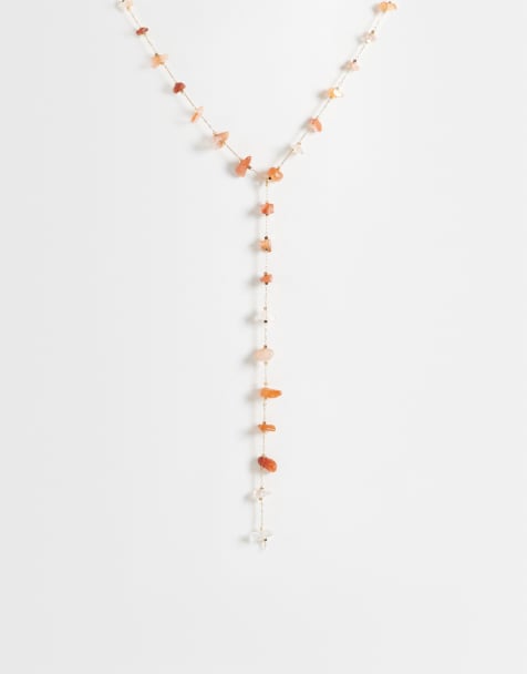 ASOS DESIGN - Korte ketting met stukjes van imitatie-halfedelstenen in goudkleur - view 1