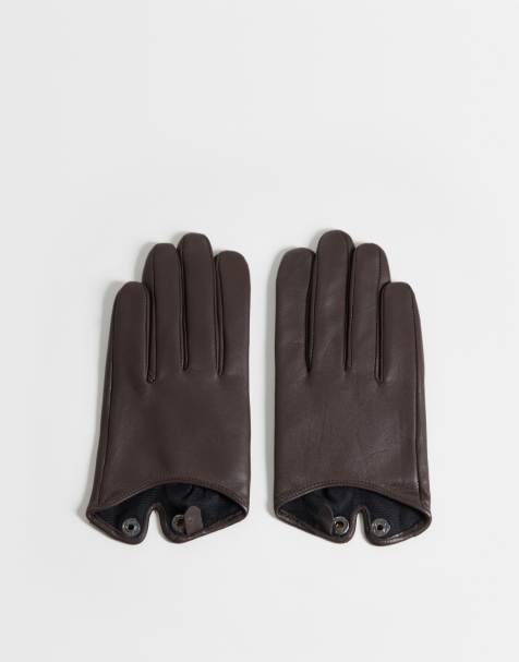 ASOS DESIGN korte læderhandsker i chokoladebrun - view 1
