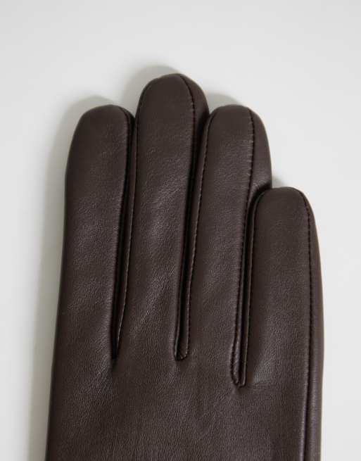 ASOS DESIGN korte læderhandsker i chokoladebrun, 3 af 3