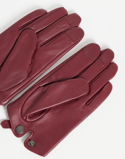 ASOS DESIGN korte leren handschoenen in pruimkleur, 3 van 3