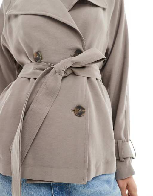 ASOS DESIGN - Korte lichtgewicht trenchcoat met gestrikte taille in paddenstoelkleur, 4 van 4