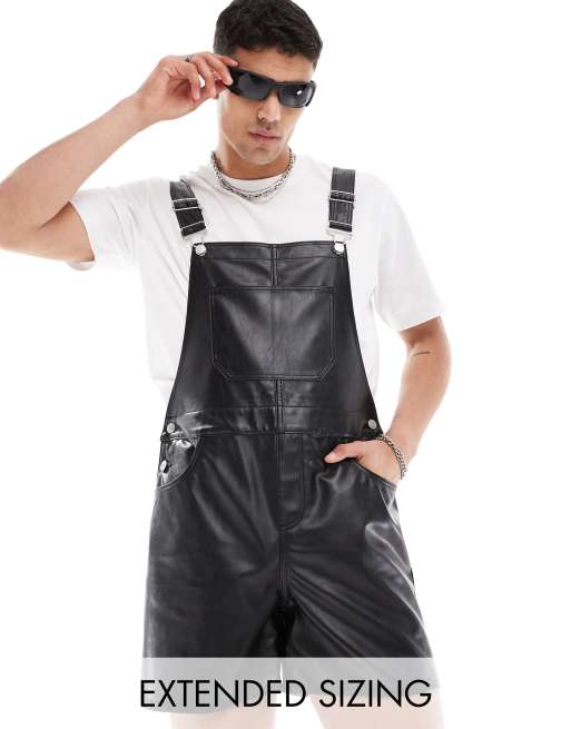 ASOS DESIGN - Korte overalls i sort læderlook