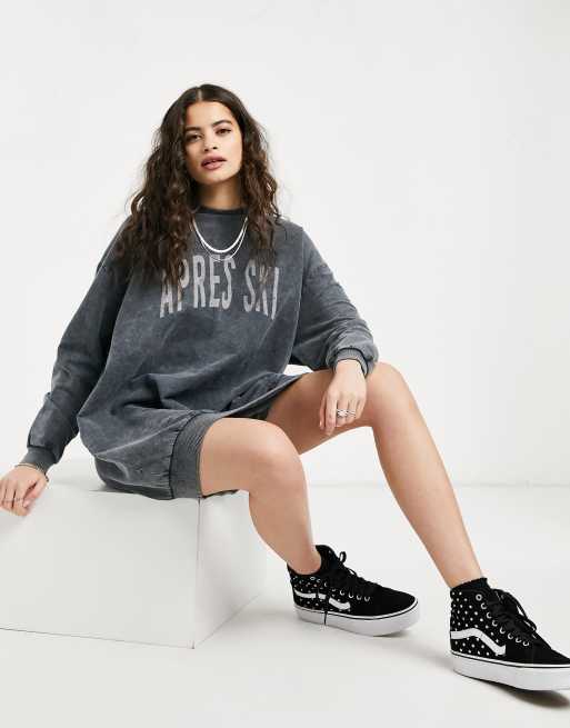 ASOS DESIGN - Korte oversized mini jurk met Apres ski logo in grijze tie-dye, 4 van 4