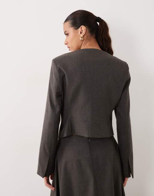 ASOS DESIGN korte overslagblazer in wollook in grijs, 4 van 4