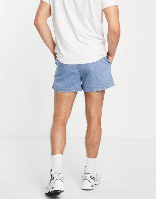 ASOS DESIGN - Korte plisserede denimshorts i lyseblå vask, 2 af 4