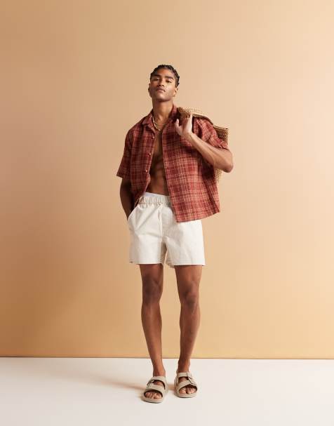 ASOS DESIGN - Korte short van linnenmix met elastische taille in stone - view 1