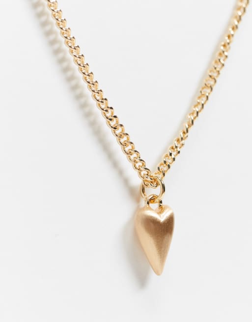 ASOS DESIGN - Korte smalle ketting met geborstelde hartjeshanger in goudkleur, 2 van 4