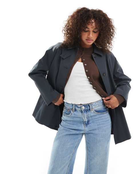 ASOS DESIGN - Korte trenchcoat in marineblauw - view 1