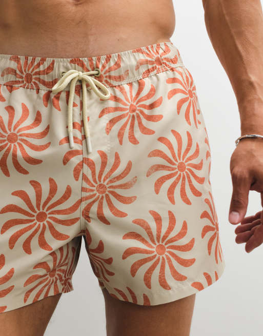 ASOS DESIGN - Korte zwemshort met bloemenprint in beige, 3 van 7