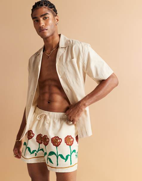 ASOS DESIGN - Korte zwemshort met bloemenprint in stone - view 1
