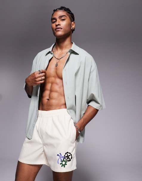 ASOS DESIGN - Korte zwemshort met borduursel in neutraal - view 1