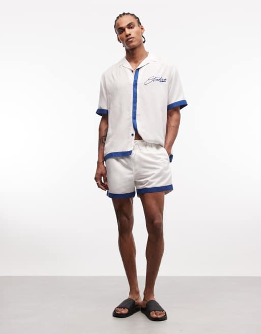 ASOS DESIGN - Co-ord set van overhemd en zwemshort in gebroken wit, 3 van 3