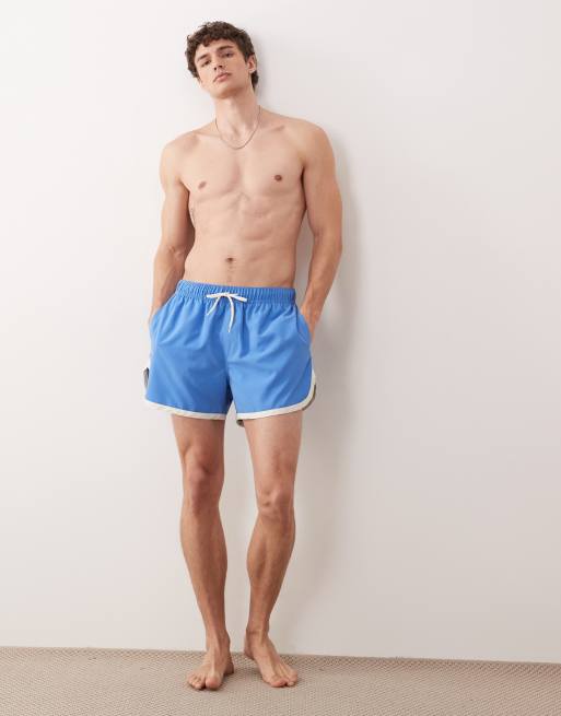 ASOS DESIGN - Korte zwemshort met contrasterende biezen in blauw, 2 van 5
