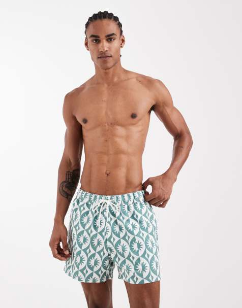 ASOS DESIGN - Korte zwemshort met geometrische print in saliegroen - view 1