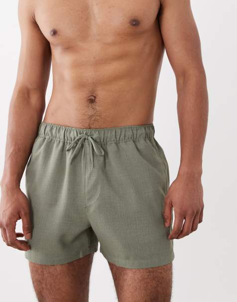 ASOS DESIGN - Korte zwemshort met linnenlook in kaki, deel van co-ord set - view 1