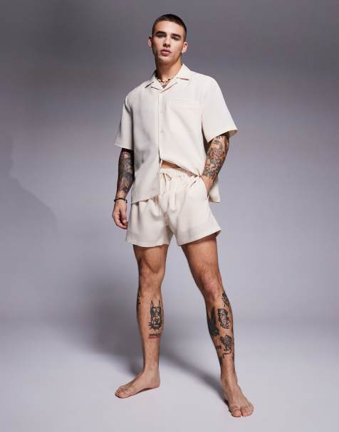 ASOS DESIGN - Korte zwemshort met linnenlook in stone, deel van co-ord set - view 1