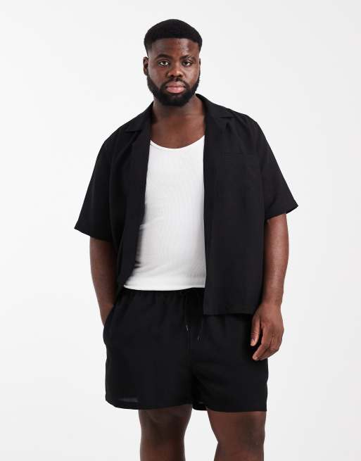 ASOS DESIGN - Korte zwemshort met linnenlook in zwart, deel van co-ord set, 2 van 6