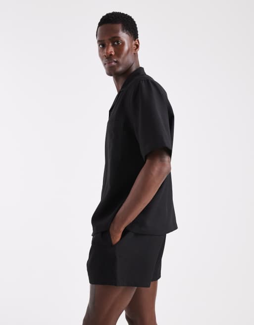 ASOS DESIGN - Korte zwemshort met linnenlook in zwart, deel van co-ord set, 4 van 6
