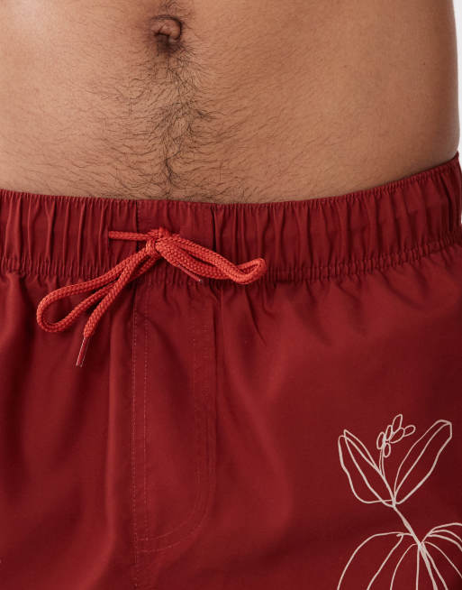 ASOS DESIGN - Korte zwemshort met plaatselijke krabbelprint in bordeauxrood, 2 van 5