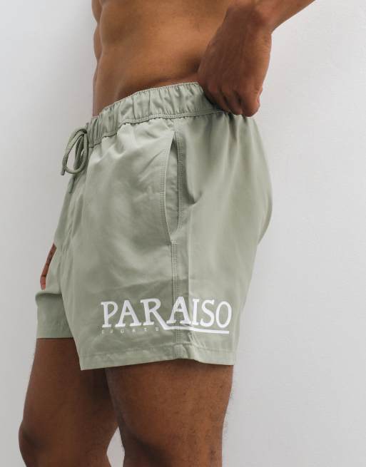 ASOS DESIGN - Korte zwemshort met plaatselijke print in saliegroen, 4 van 5